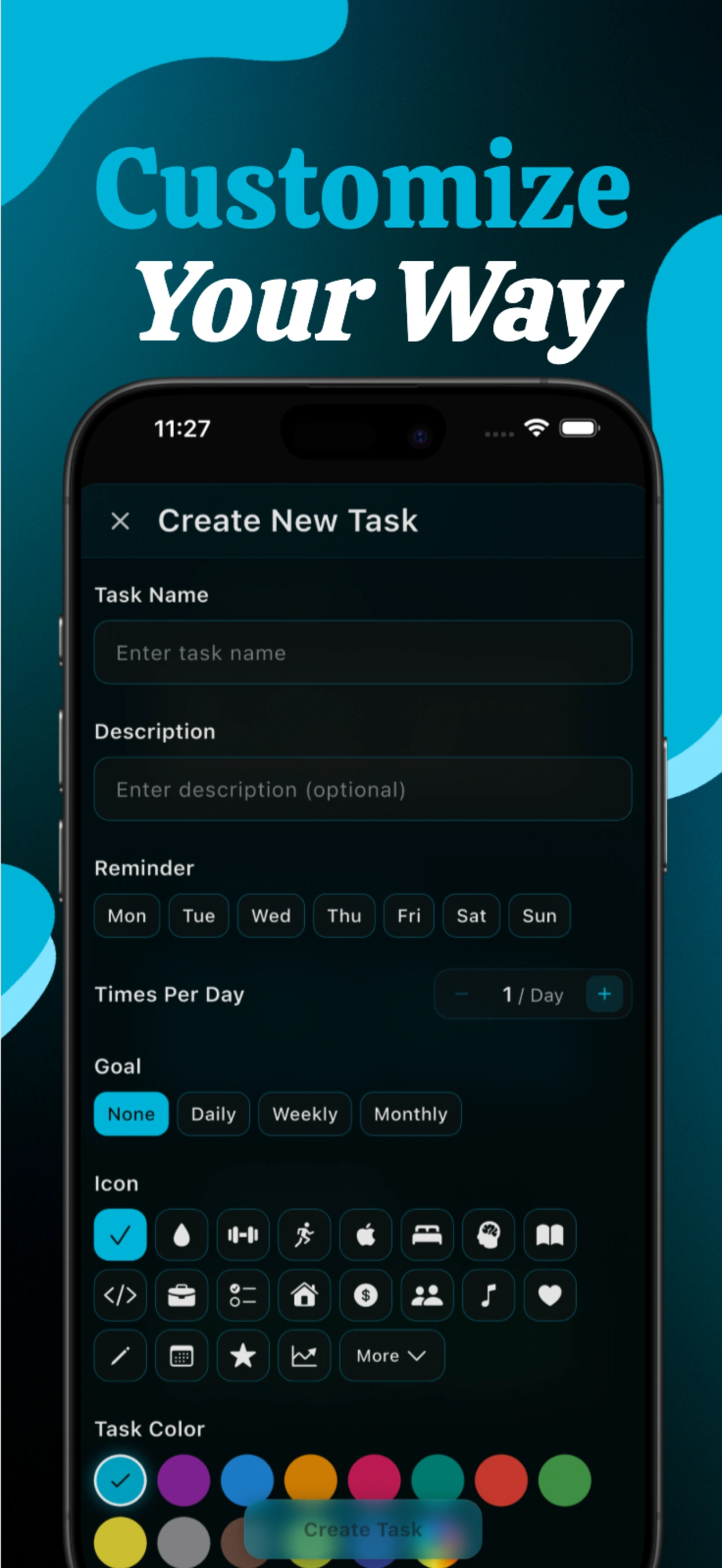 TaskStack customization options for tasks and colors