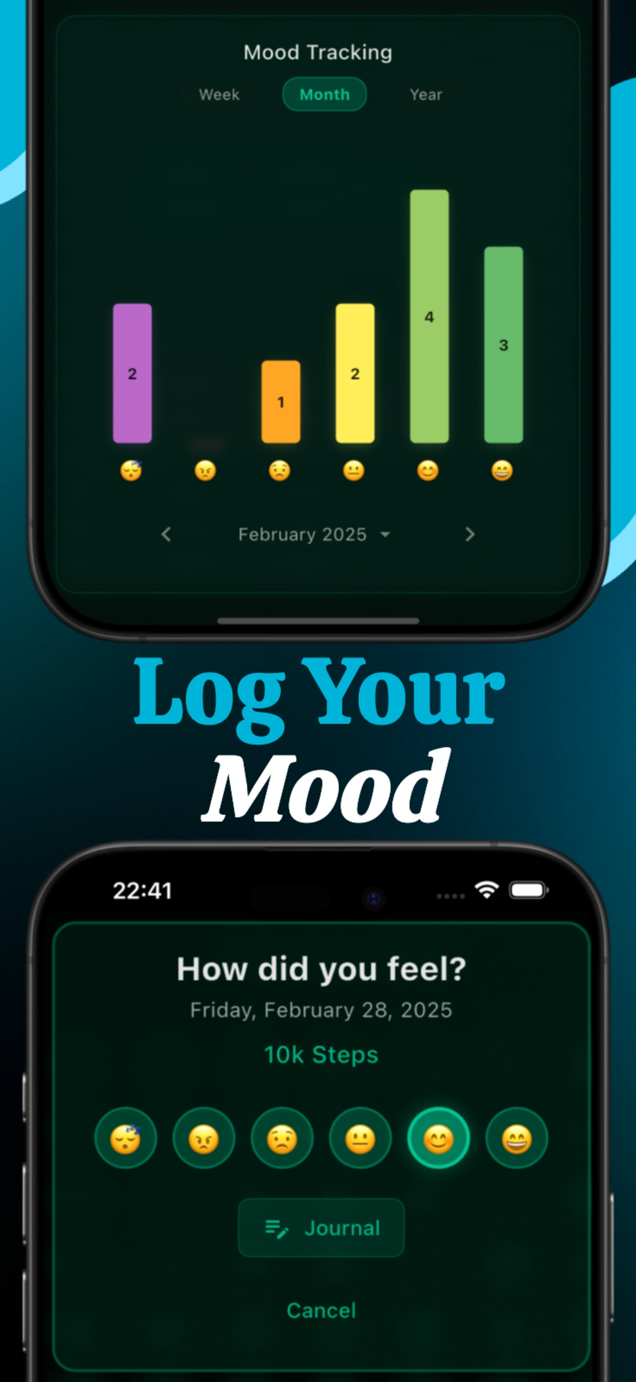 TaskStack mood tracking and journal prompts
