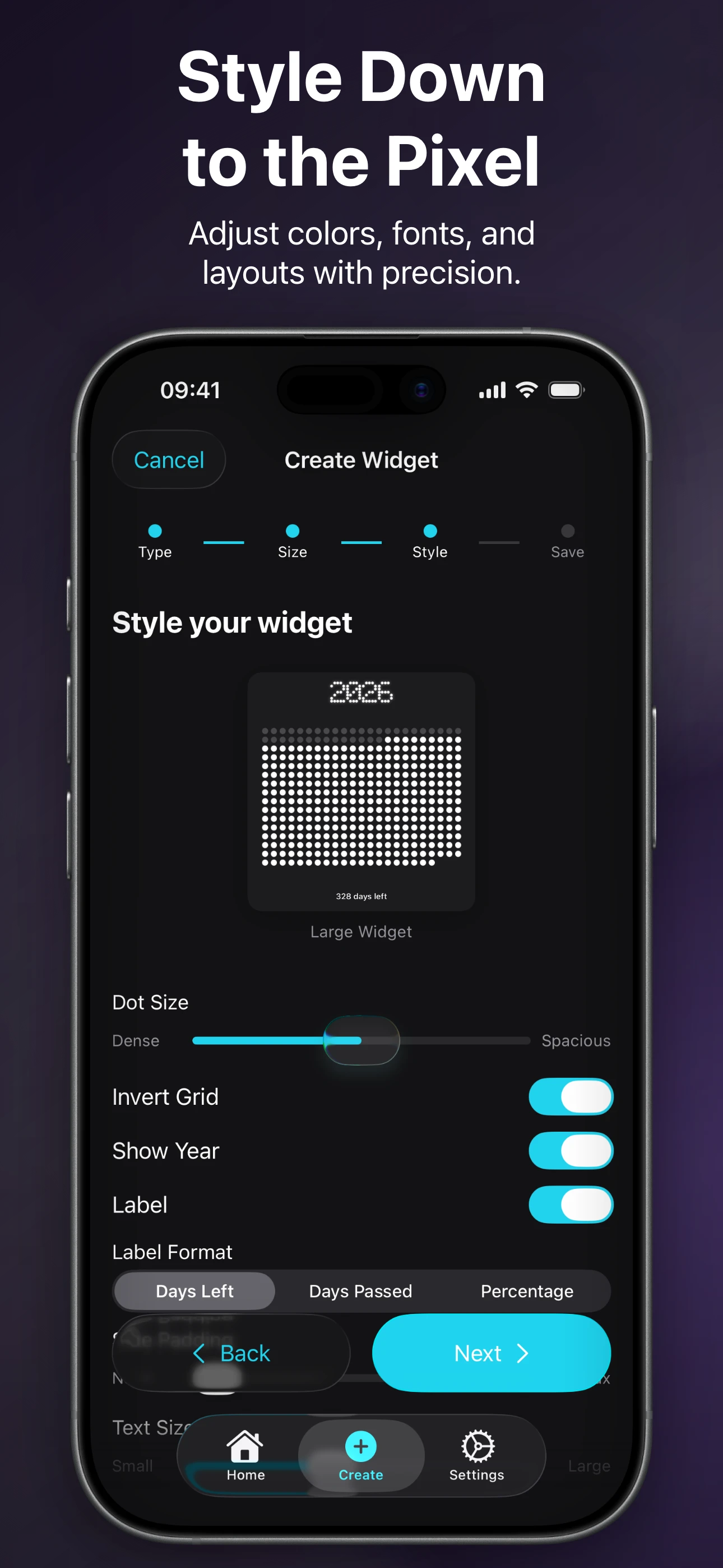 Widgetly style editor with precise control over colors and layout
